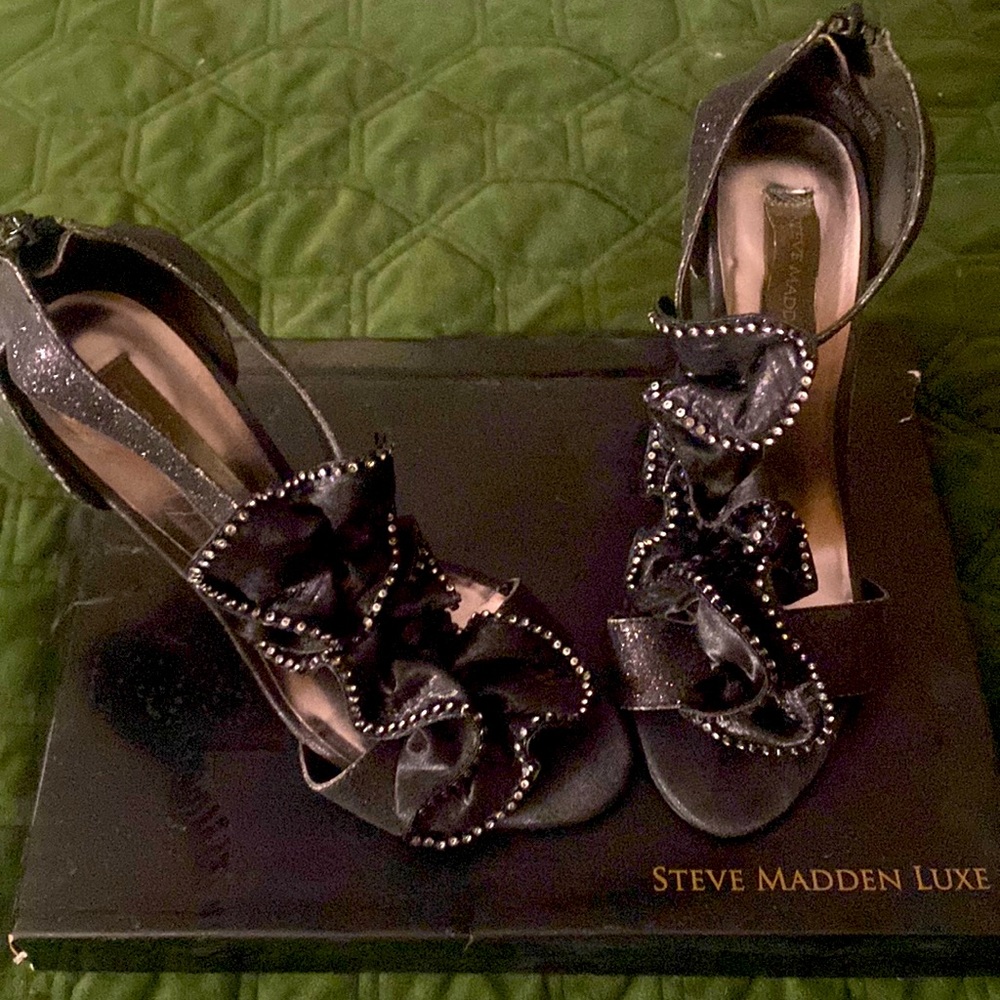 Black Glittery Ruffle Steven Madden Luxe Heels